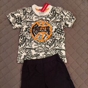 Kids Basketball Graphic Tee - White and Orange